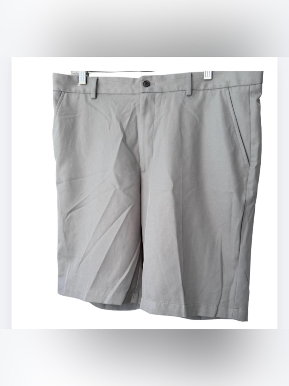 Greg Norman Men's Classic Flat Front Chino Shorts — Light Gray